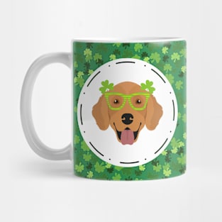 Saint Patrick's Day with Golden Retriever with Glasses and Shamrock Mug